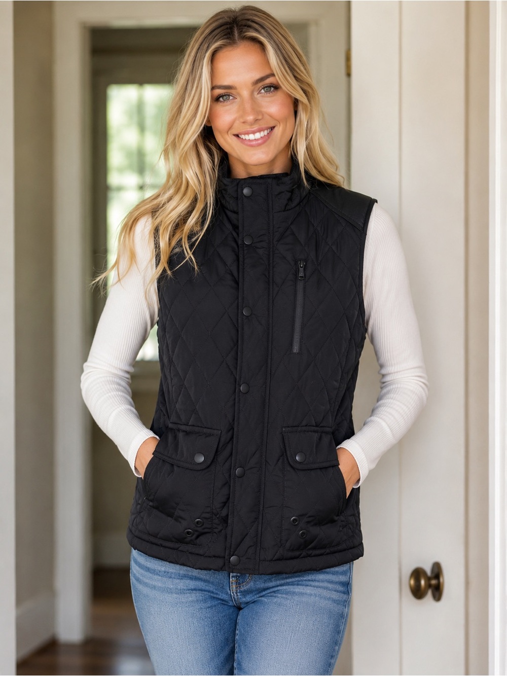 Fried Denim Quilted Black Women's Vest size- Small